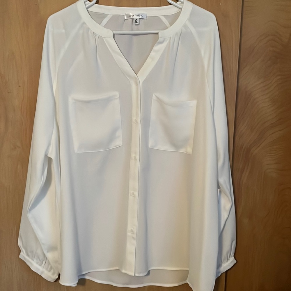 White 100% percent polyester dress shirt